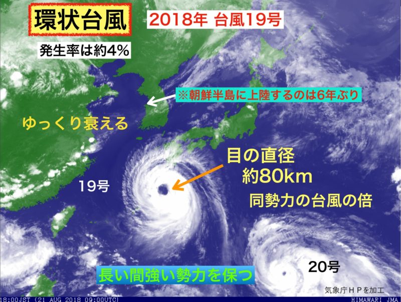 環状台風 大きな目 18年 19号 色と形で気象予報士